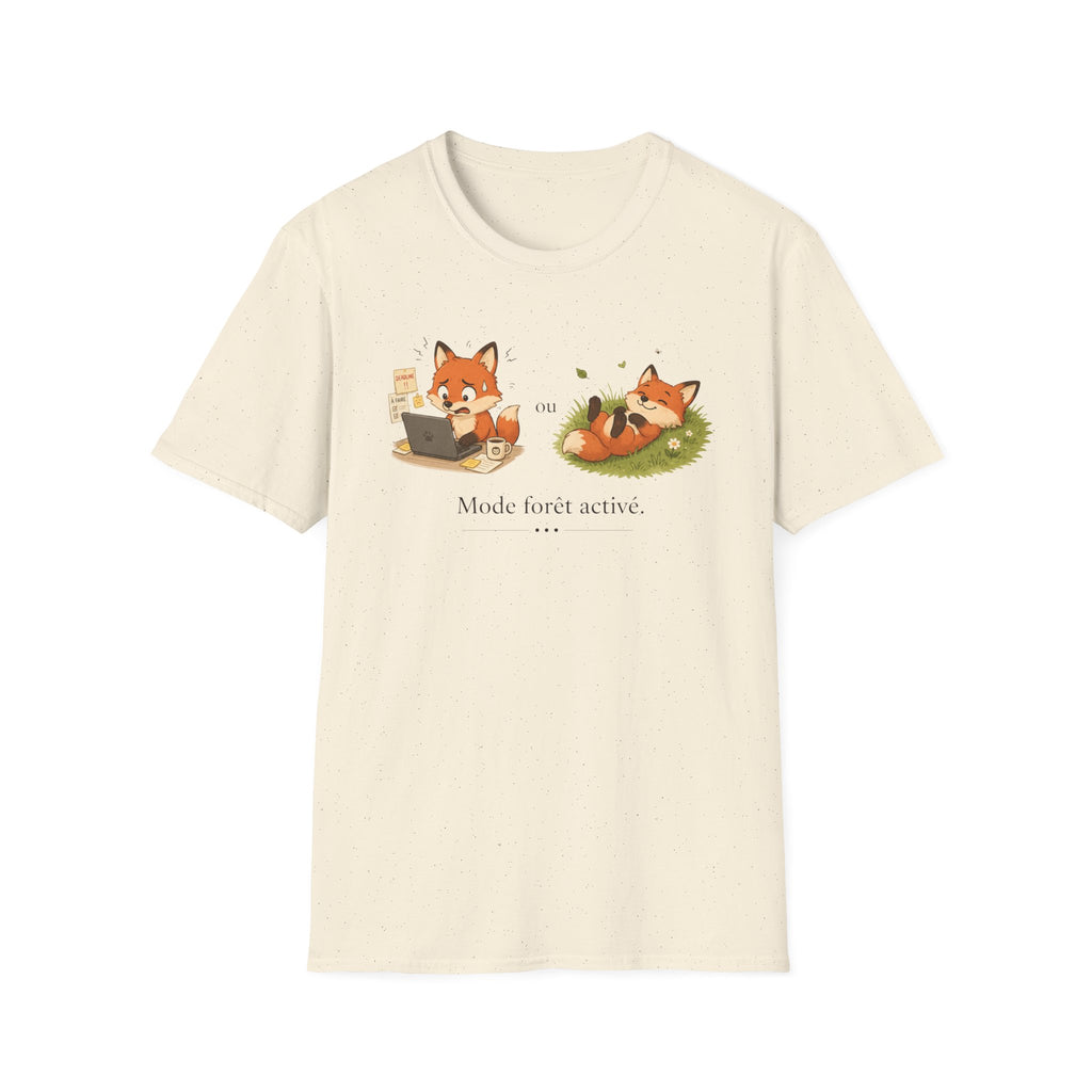 T-shirt graphique avec renards — « Mode forêt activé / … »