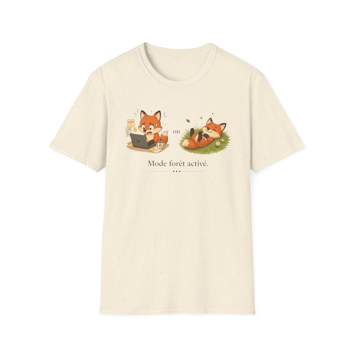 T-shirt graphique avec renards — « Mode forêt activé / … »