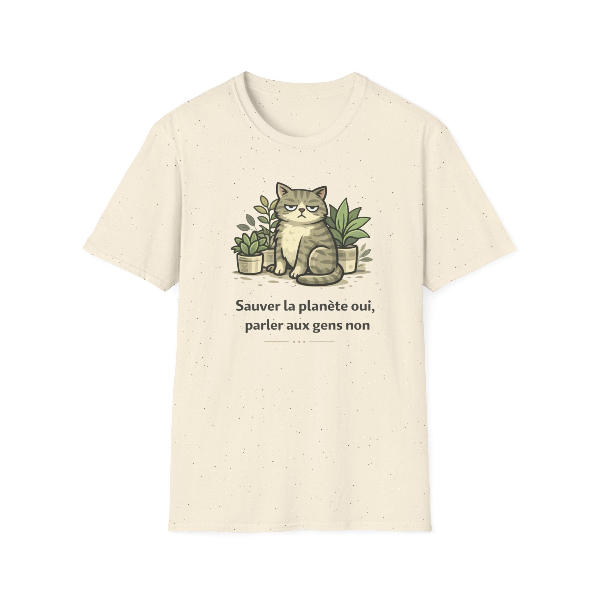 Cat & Plants T‑Shirt — "Sauver la planète oui, parler aux gens non" Eco Cat Graphic Tee