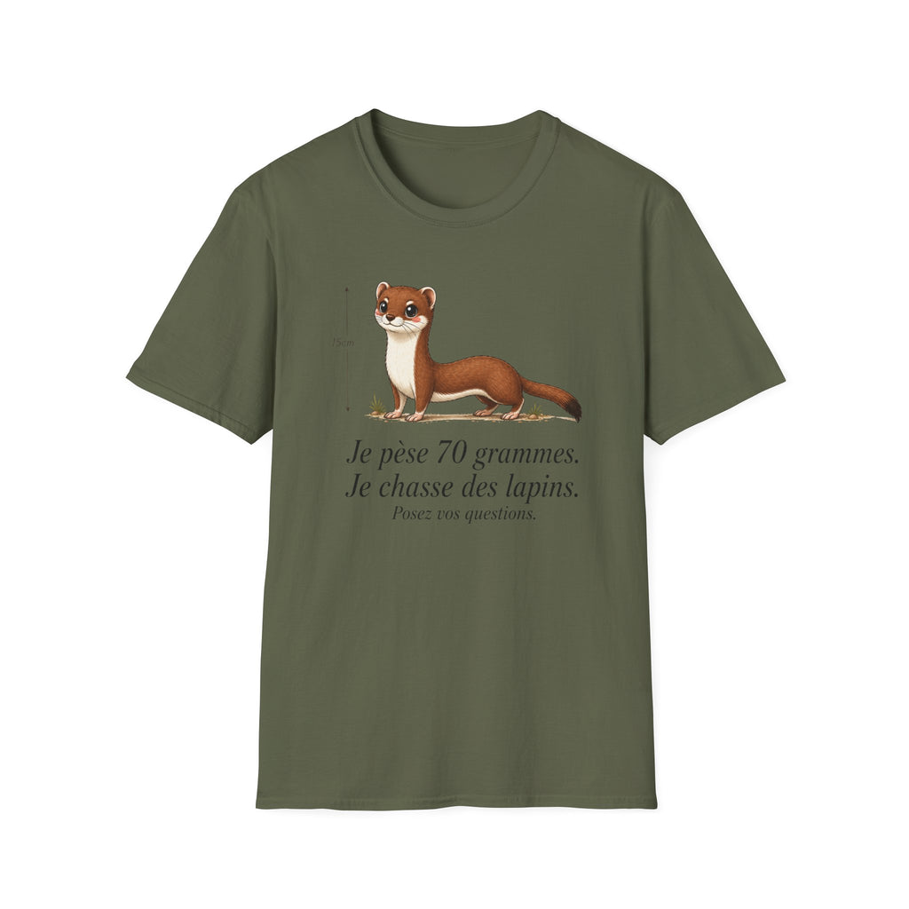 T-shirt — Adorable illustration d’hermine : « Je pèse 70 grammes, je chasse des lapins »