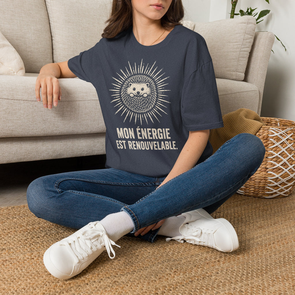 T-shirt Hérisson et énergie renouvelable — « Mon énergie est renouvelable » — T-shirt graphique écoresponsable