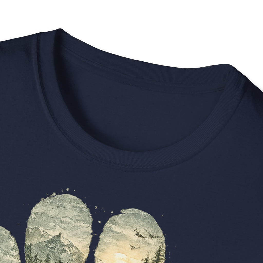Wild Paw Landscape T-Shirt — Mountain Forest Paw Print Nature Tee