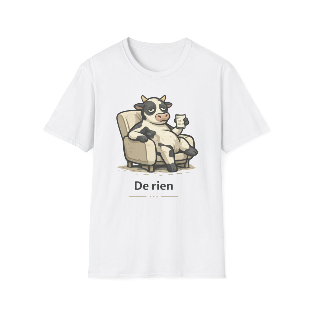 Cow Lounge T-Shirt — Cute Relaxing Cow Illustration with “De rien” Text