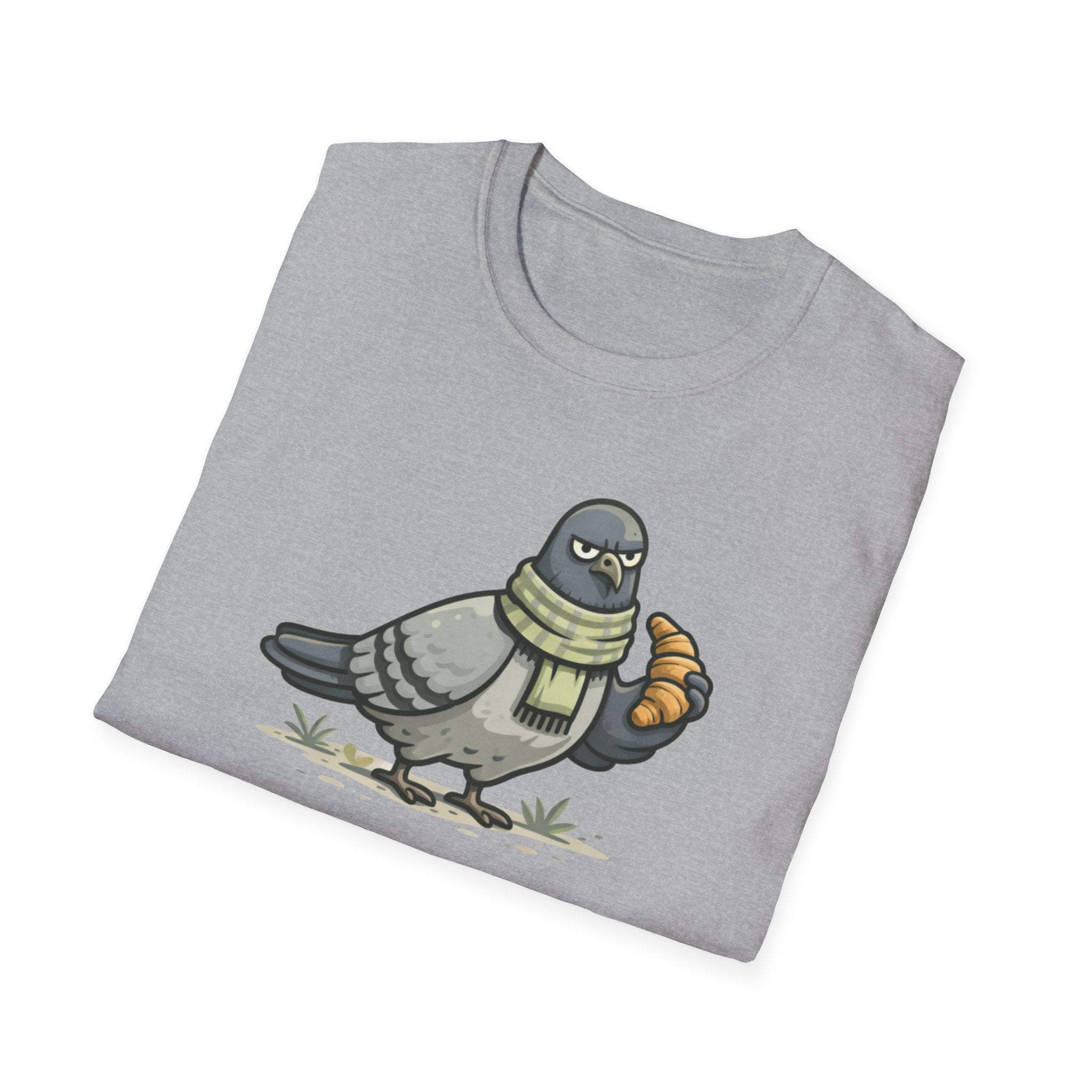 T-Shirt — "Menace biologique locale" Pigeon with Scarf and Croissant Cute Graphic