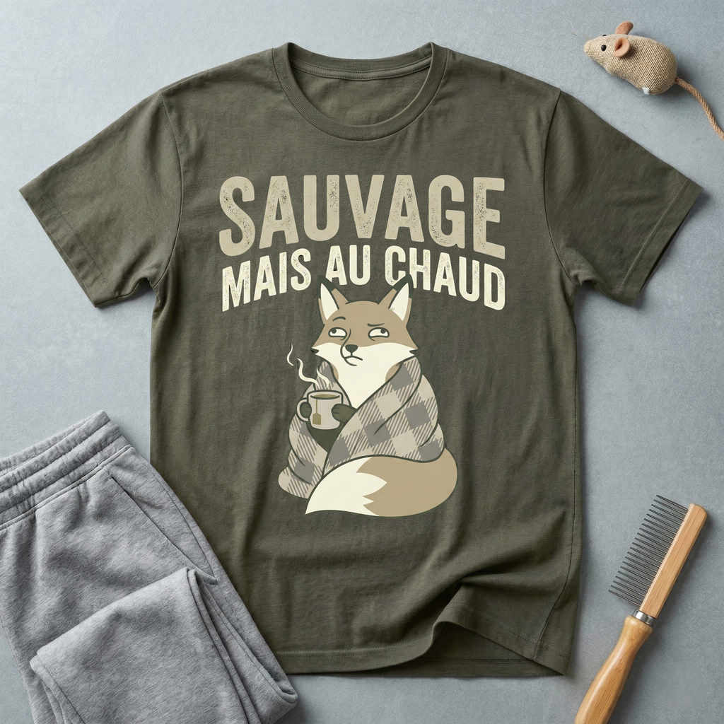 T-shirt renard « Sauvage mais au chaud » — T-shirt graphique renard vintage et cosy