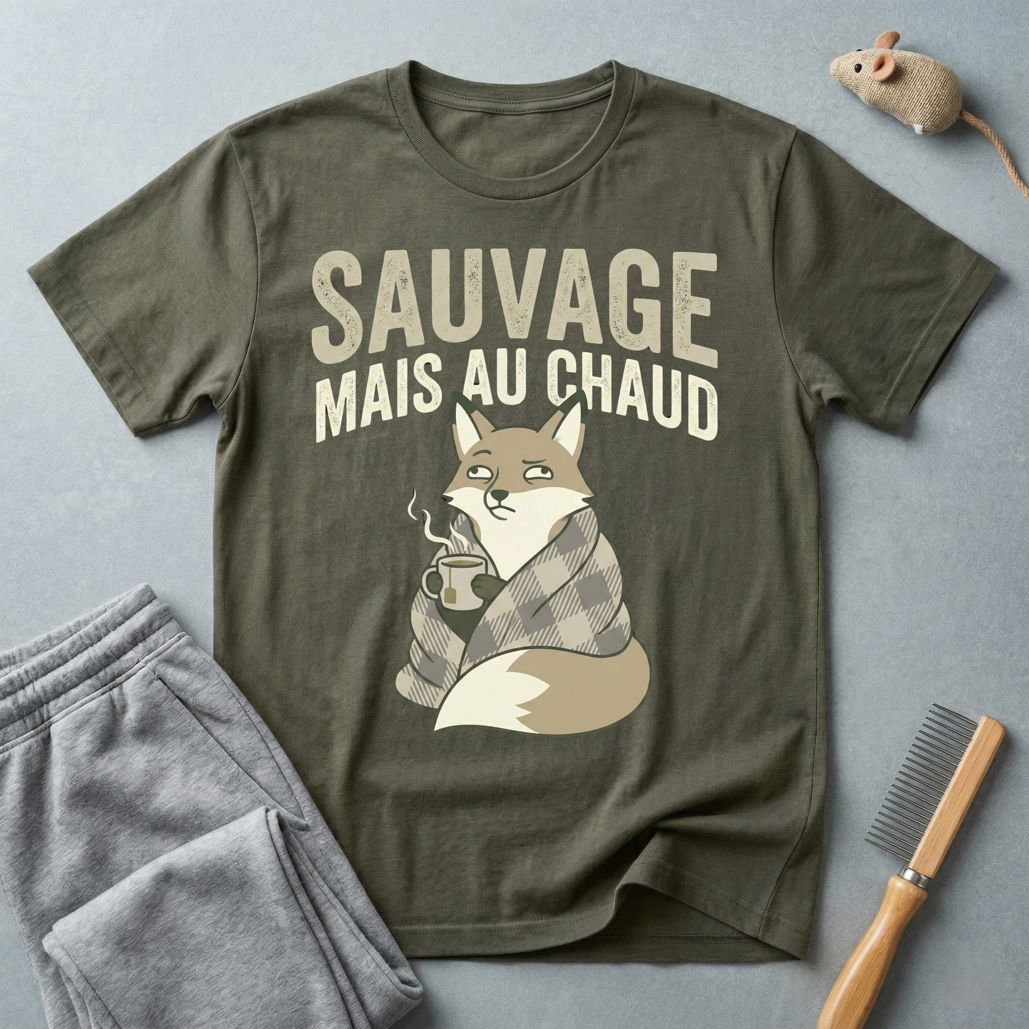 T-shirt renard « Sauvage mais au chaud » — T-shirt graphique renard vintage et cosy