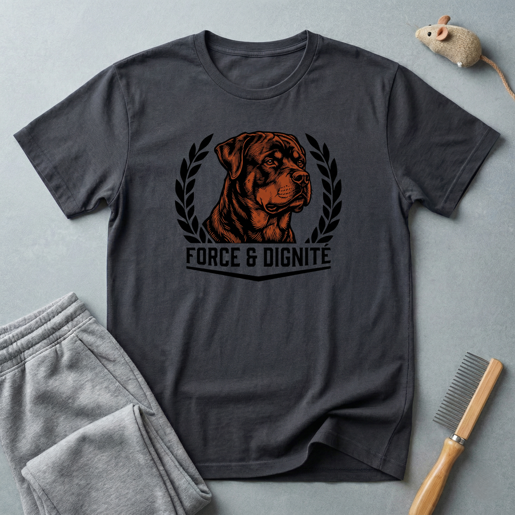 T-shirt écusson Rottweiler — «Force & Dignité» T-shirt pour amoureux des chiens