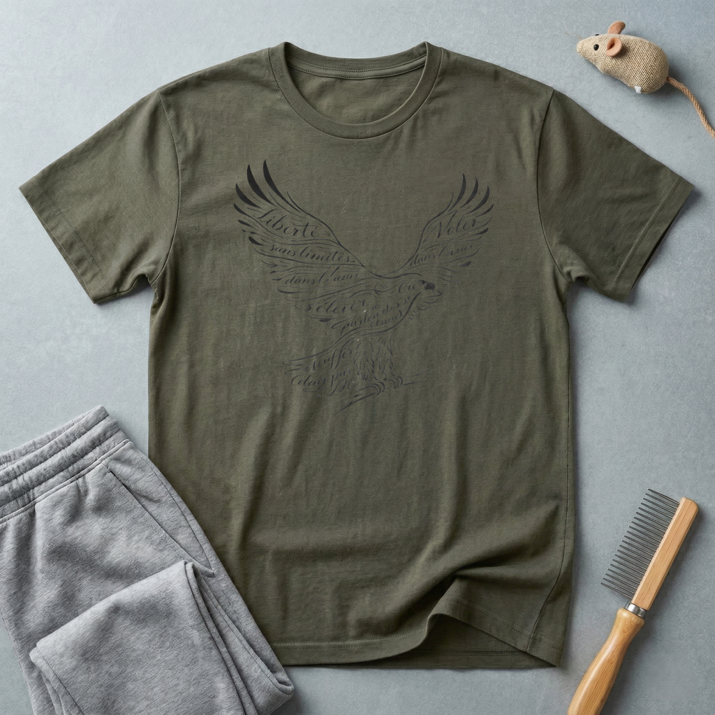 T-shirt Aigle — Aigle patriotique en vol avec design typographique manuscrit