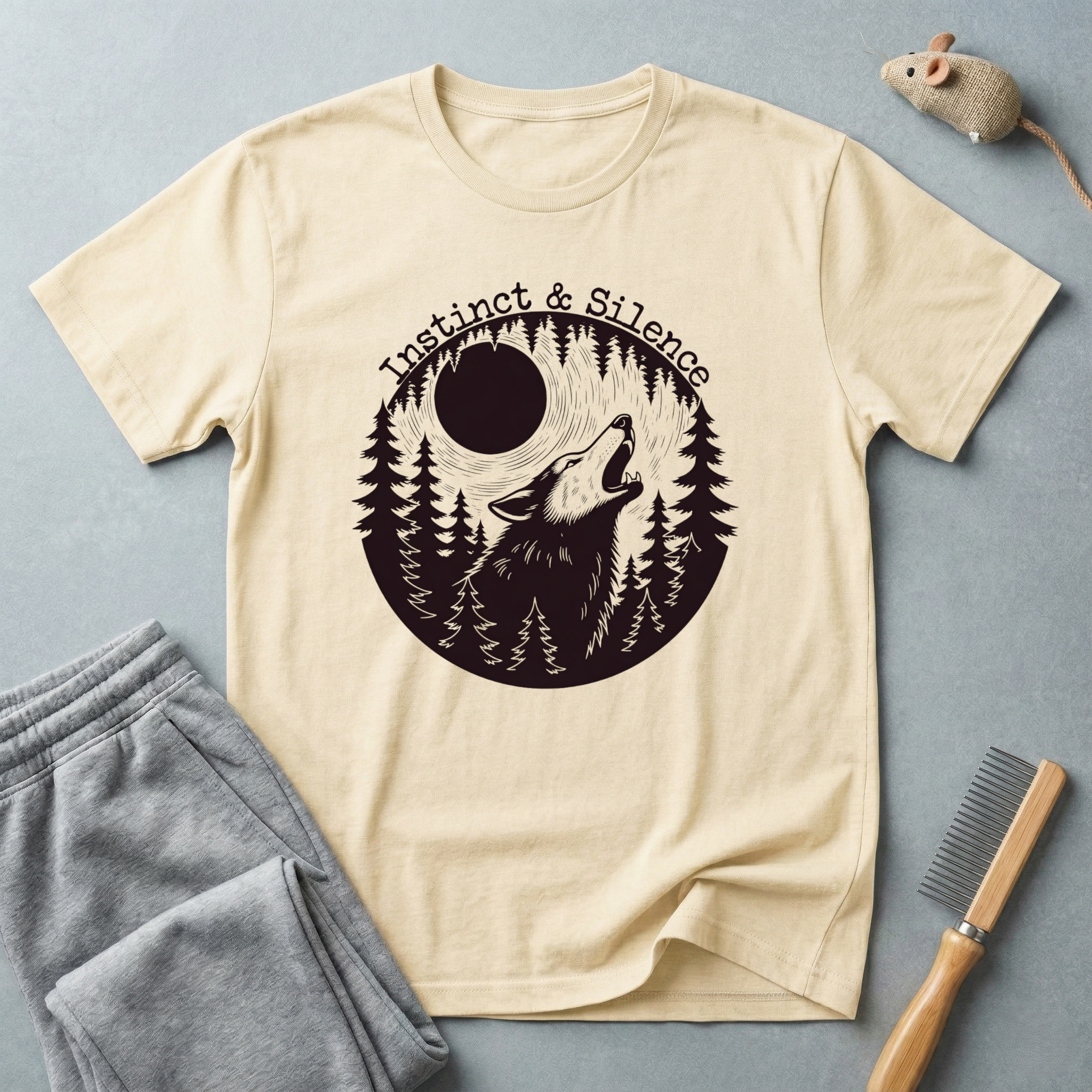 T-shirt loup hurlant — T-shirt graphique forêt et lune «Instinct & Science»