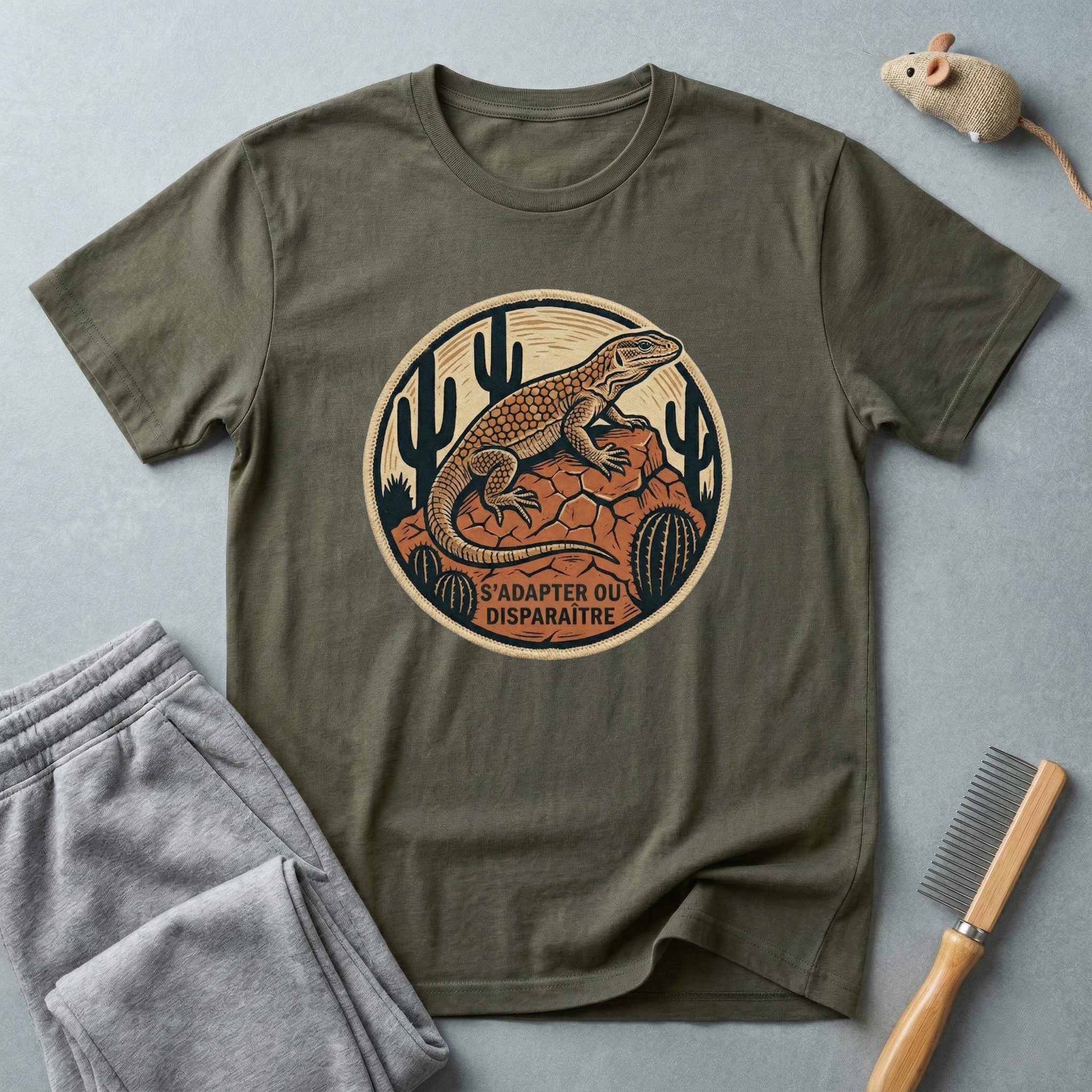 T-shirt Lézard du désert — T-shirt reptile vintage «S’adapter ou disparaître»