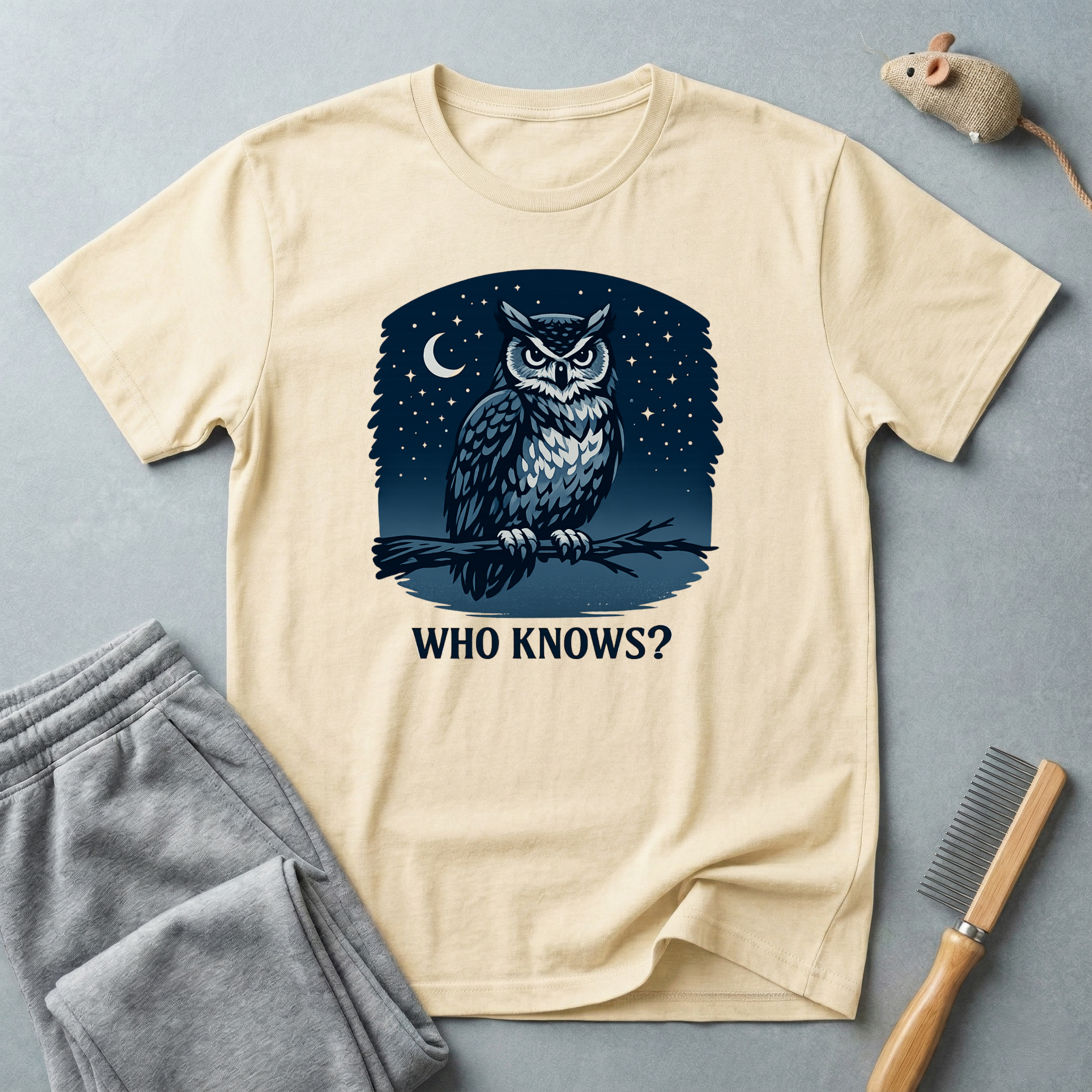 Owl Night Tee — 'Who Knows?' Graphic T-Shirt