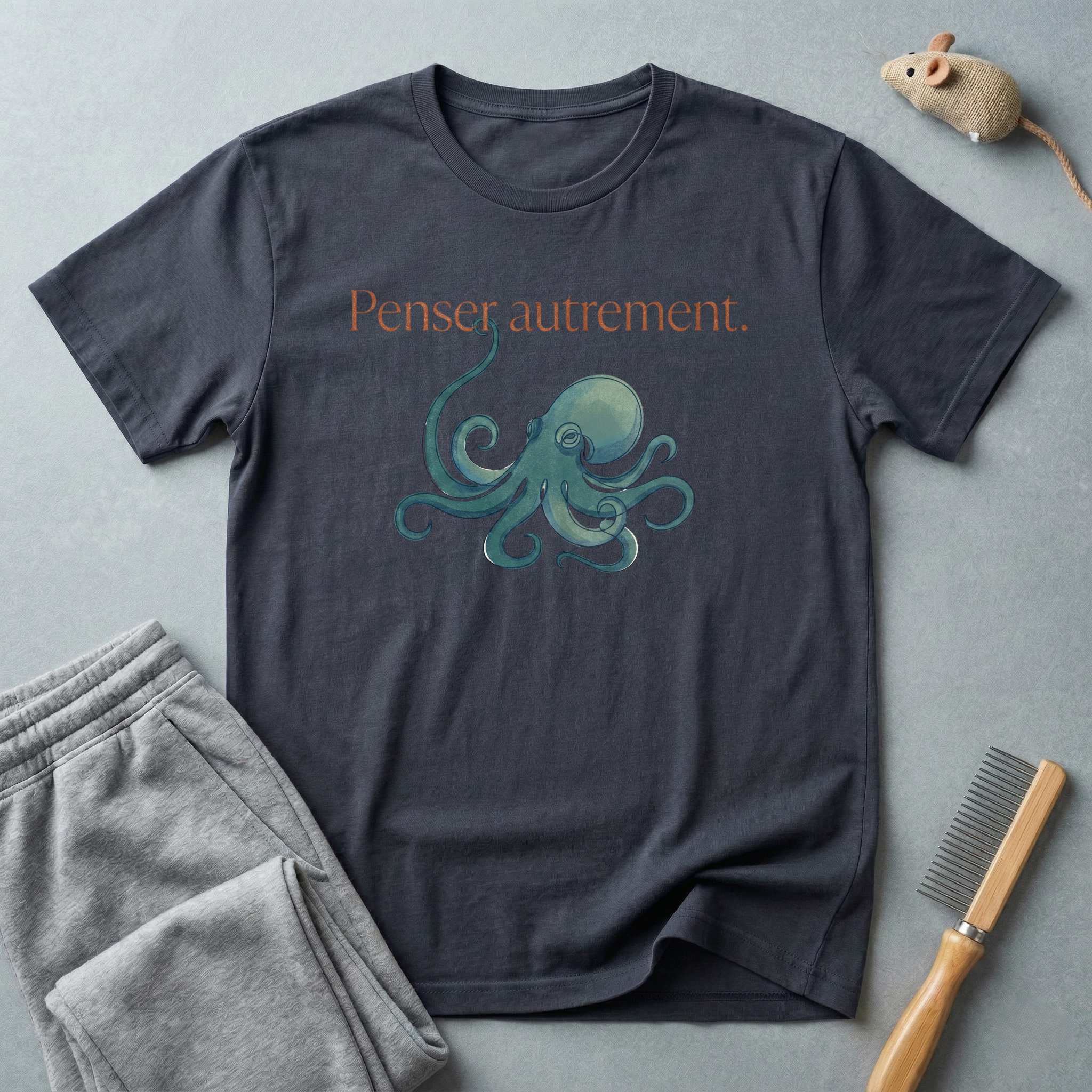 T-shirt graphique pieuvre — «Pensée autrement.»