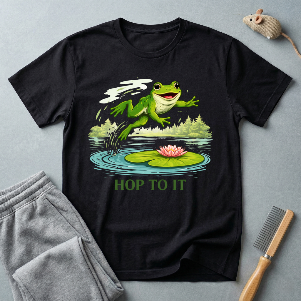 "Hop To It" Frog T-Shirt — Playful Graphic T-Shirt with Lily Pad