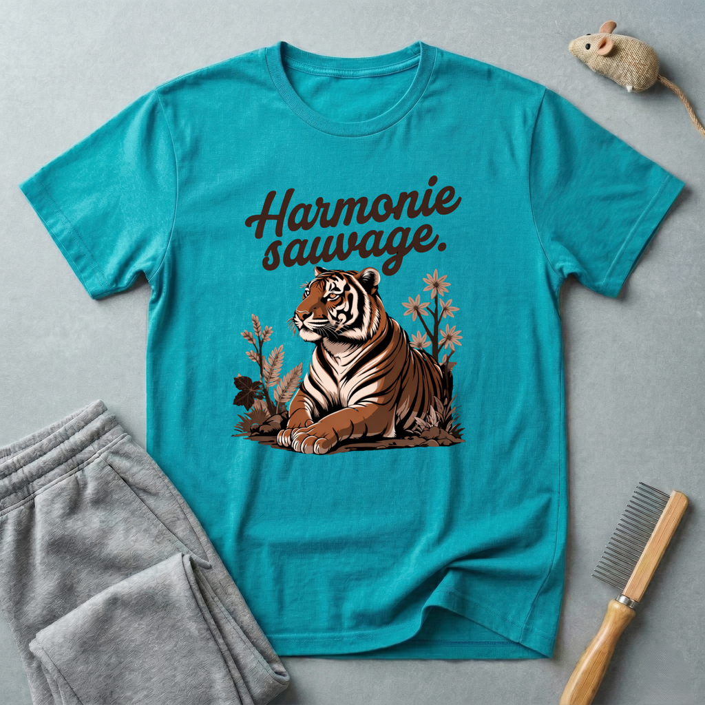 T-shirt graphique tigre — «Harmonie sauvage» — T-shirt nature vintage