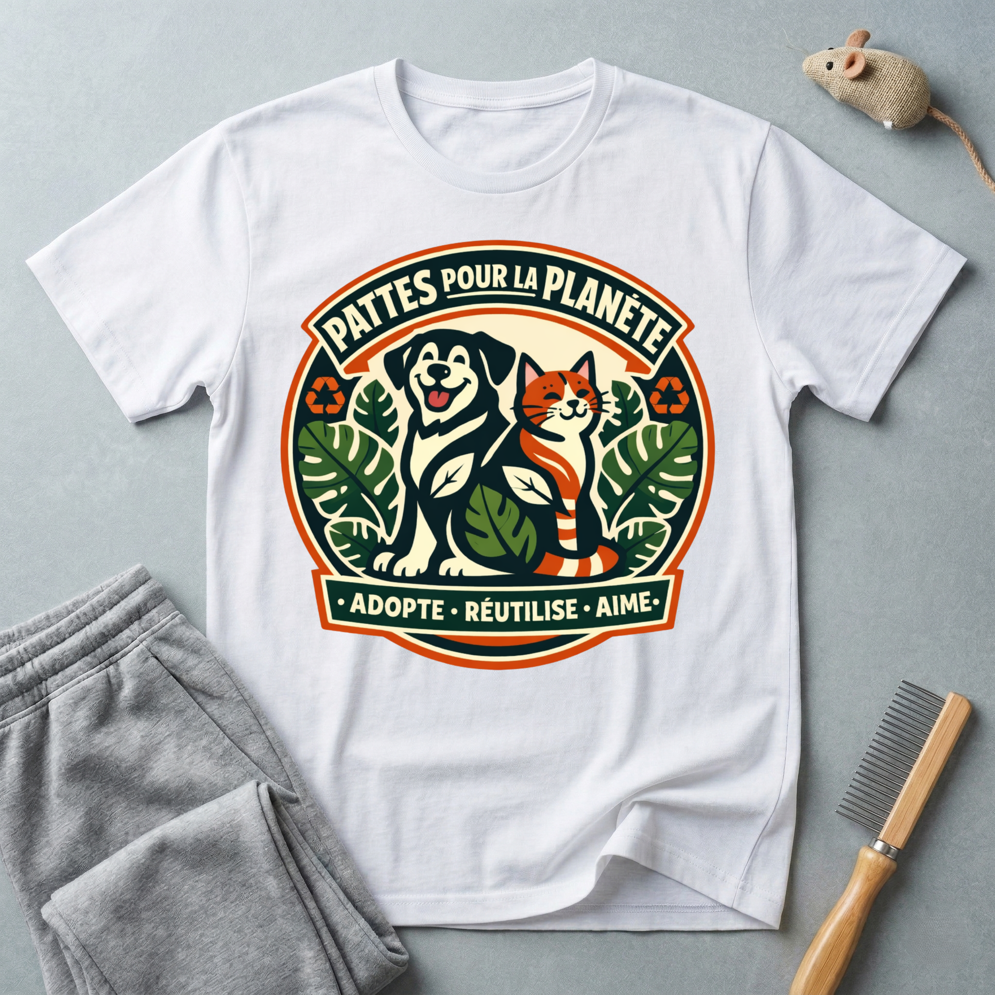 T-Shirt — "Pattes Pour La Planète" Eco Pet Rescue Tee (Adopte • Réutilise • Aime)