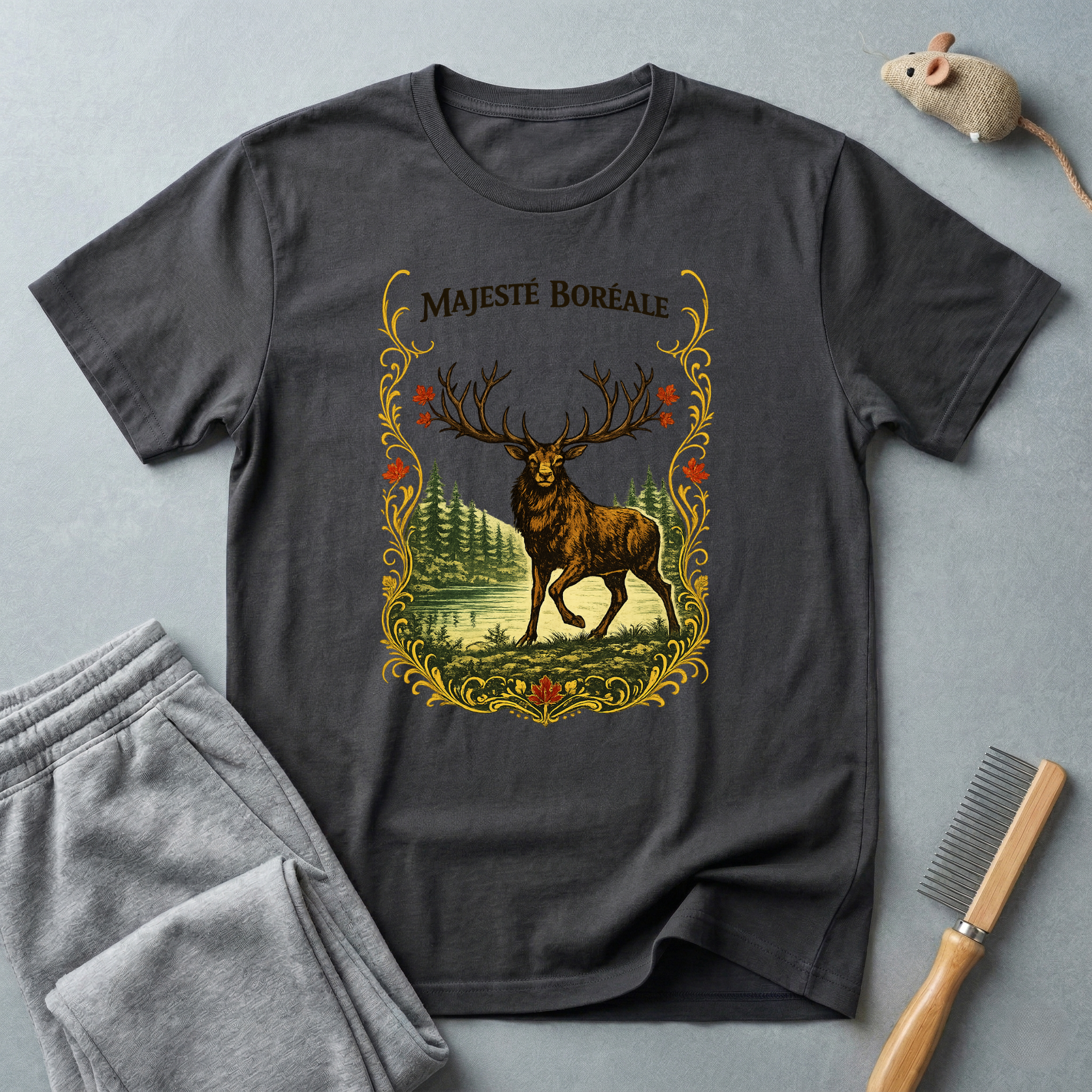 T-shirt Cerf «Majesté Boréale» — T-shirt graphique élan style forêt vintage 🦌🌲