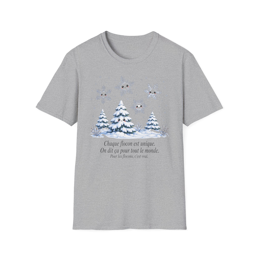T-shirt Flocons de neige hivernaux — « Chaque flocon est unique » — T-shirt chaleureux pour les fêtes de fin d’année