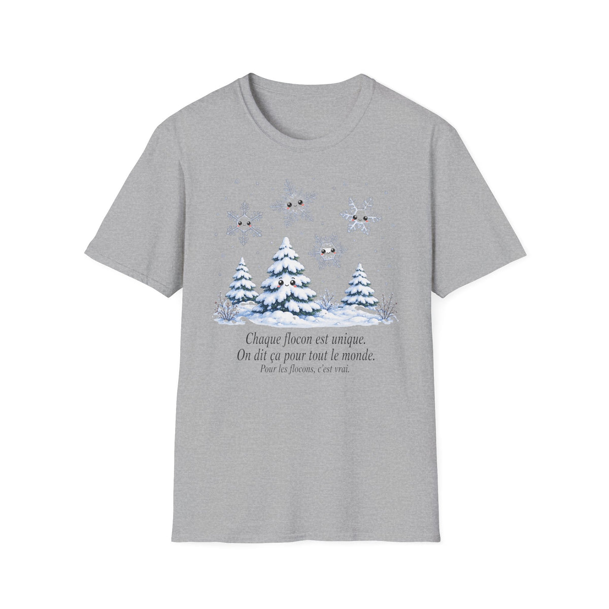 T-shirt Flocons de neige hivernaux — « Chaque flocon est unique » — T-shirt chaleureux pour les fêtes de fin d’année