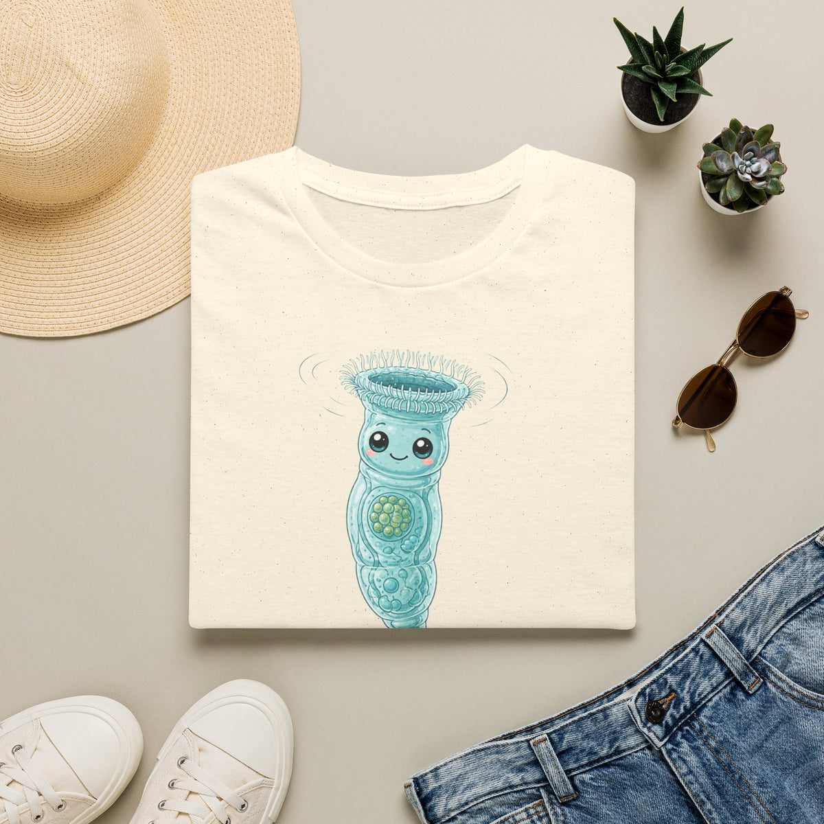 T-shirt adorable avec microorganisme cilié — T-shirt kawaii représentant un protiste unicellulaire