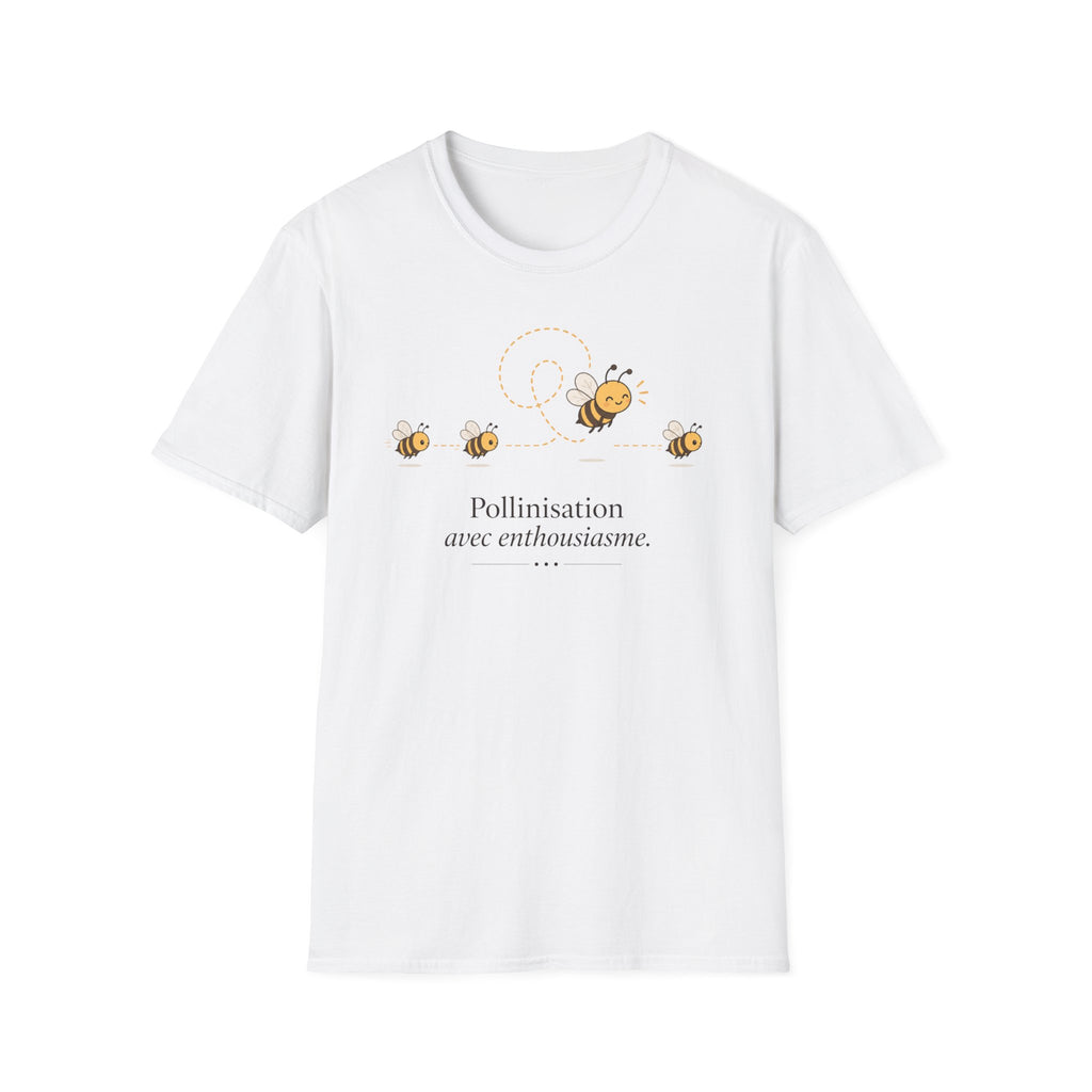 T-shirt Abeille et pollinisation — « Pollinisation avec enthousiasme » — Adorable illustration d’abeille