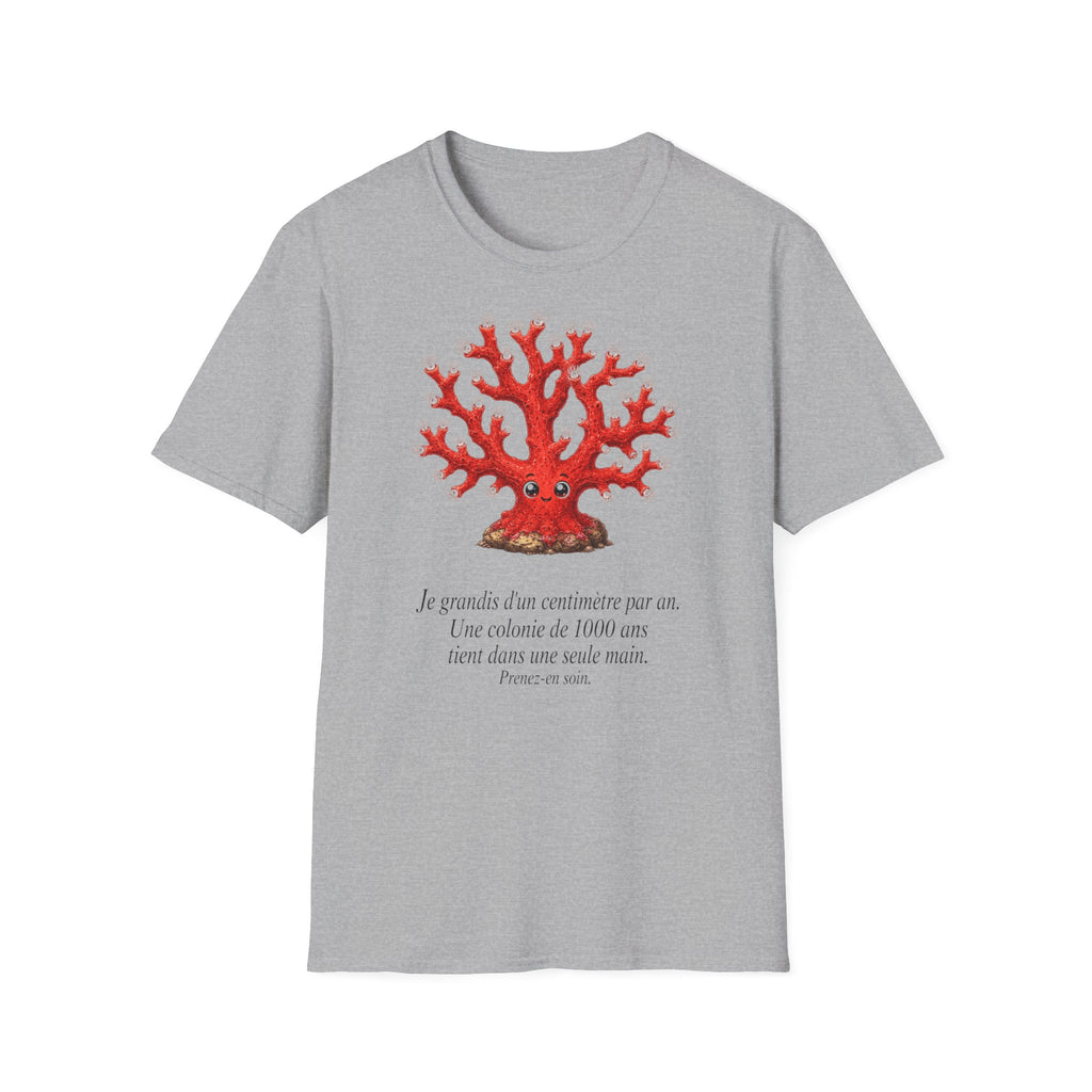 T-Shirt — Red Coral Illustration with French Quote