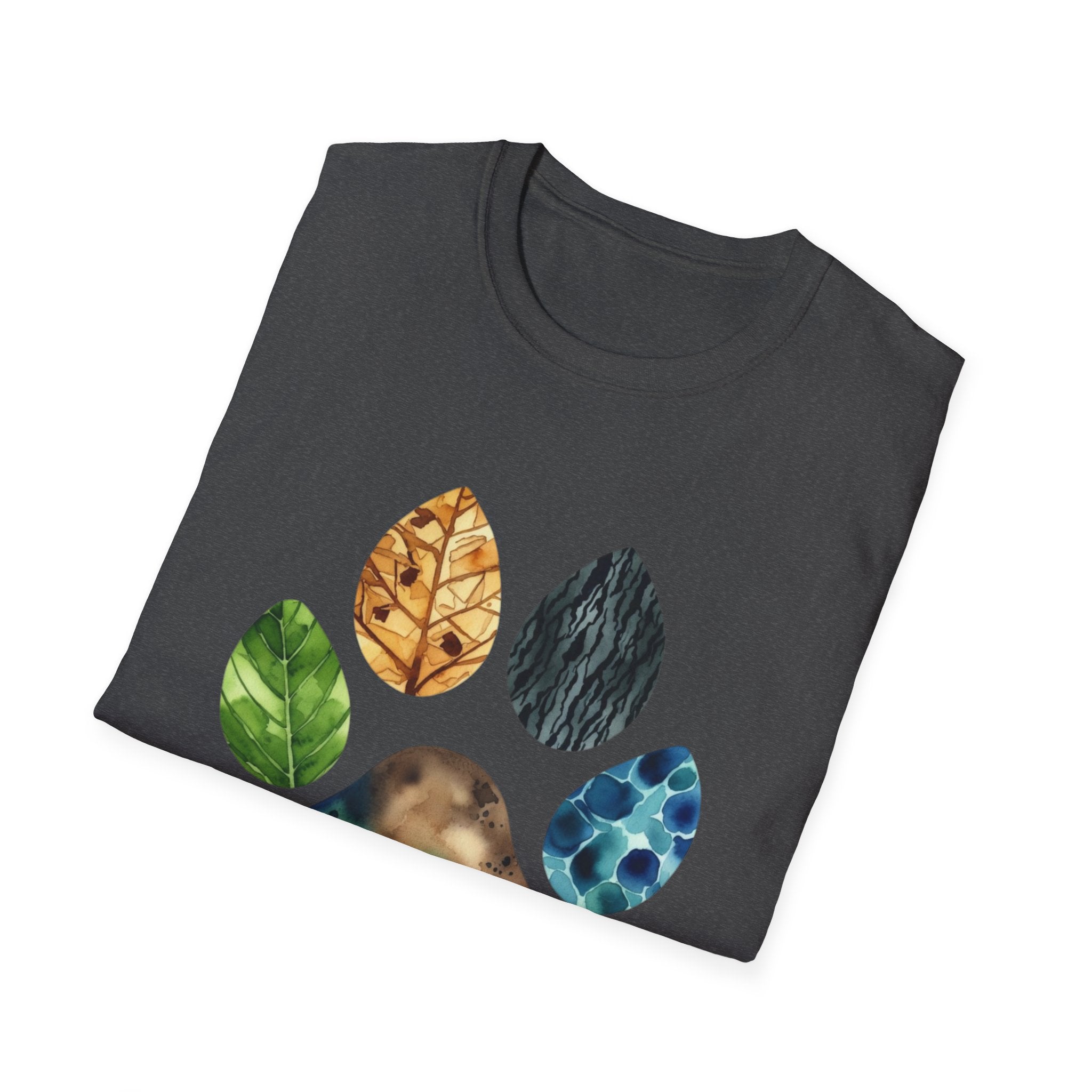 Nature Paw Print T-Shirt — Colorful Leaf & Stone Paw Design