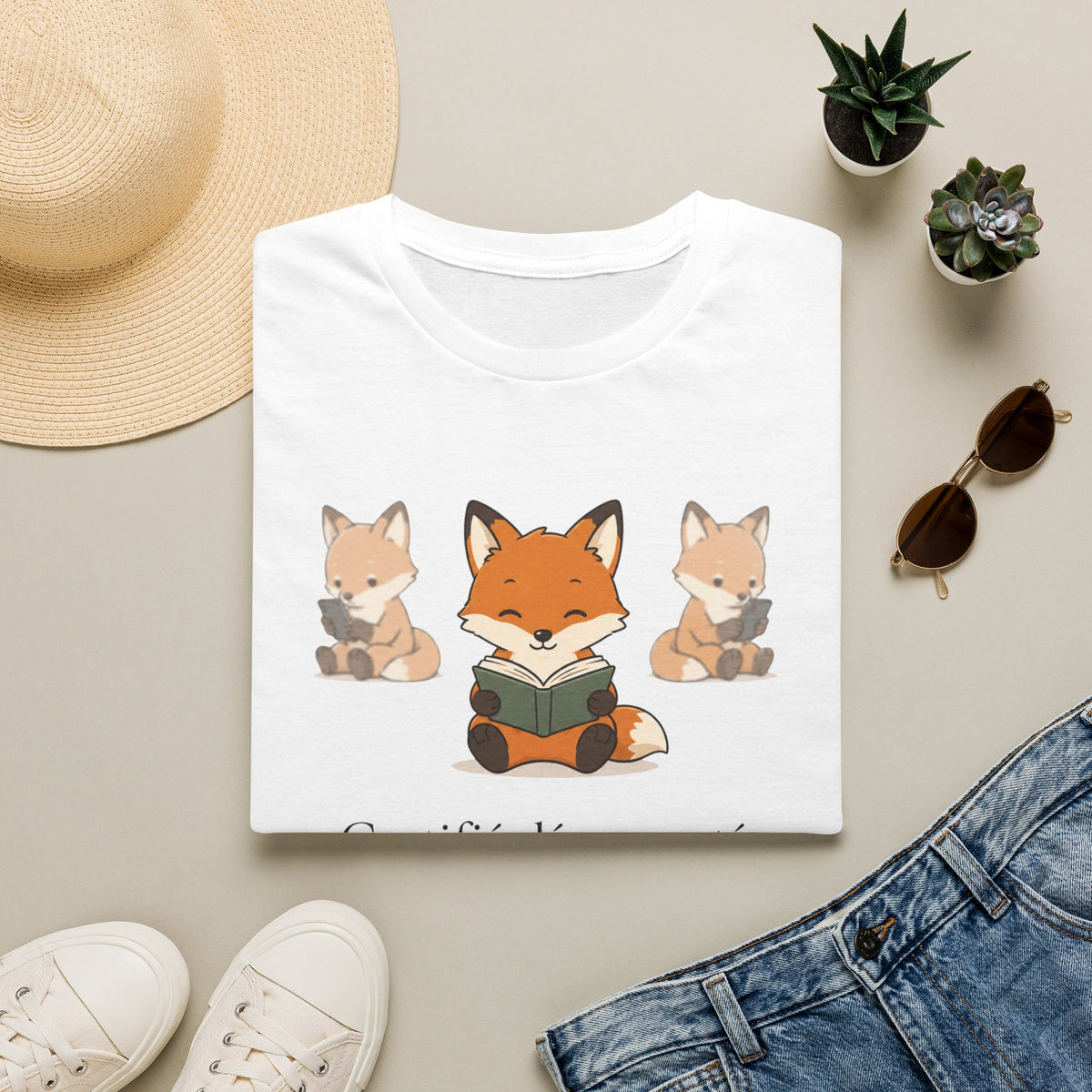 T-shirt Renards lecteurs — Adorables renards dessinés « Reconnecteur certifié »