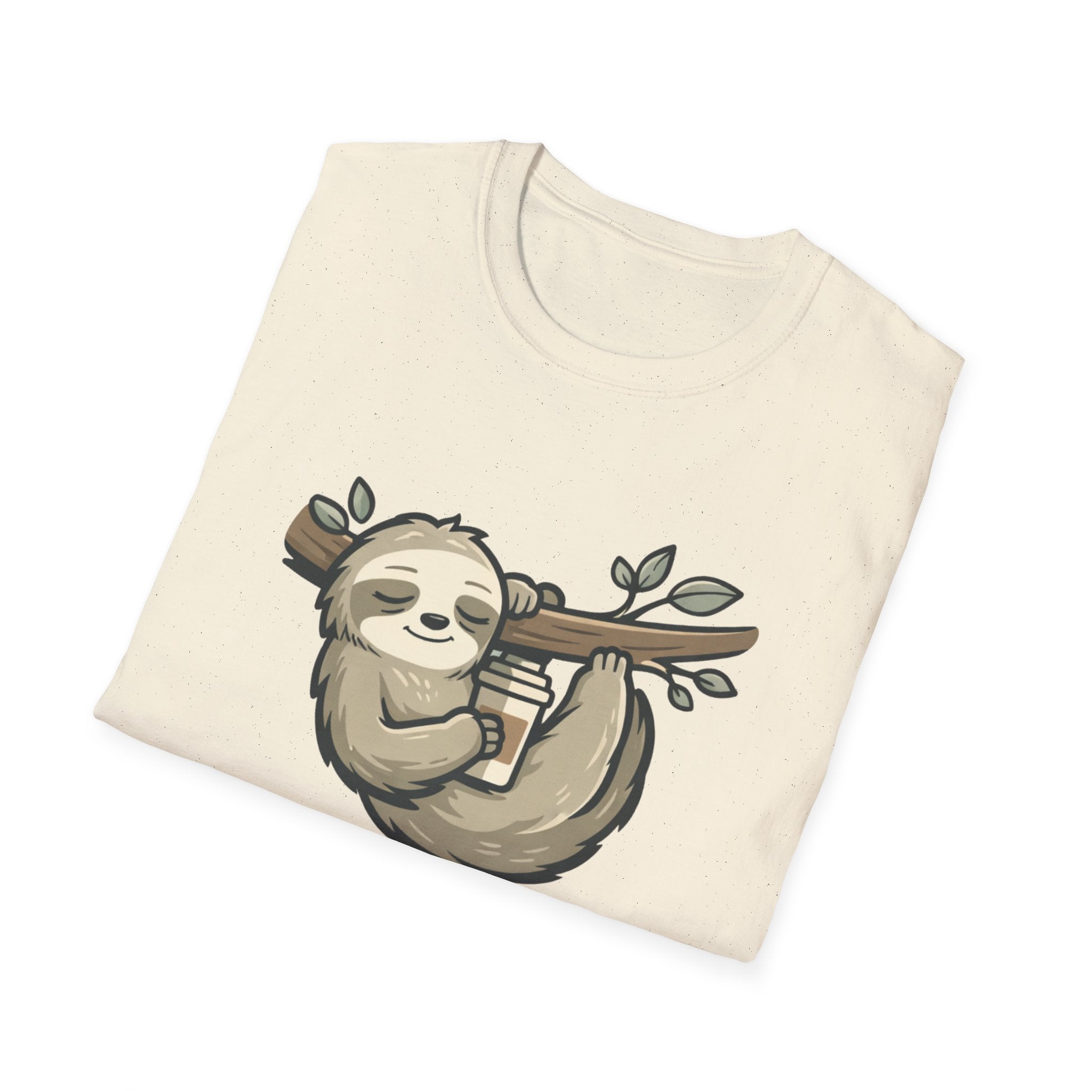 Sloth Coffee T‑Shirt — "J'essaie... lentement" Cute Relaxed French Graphic Tee