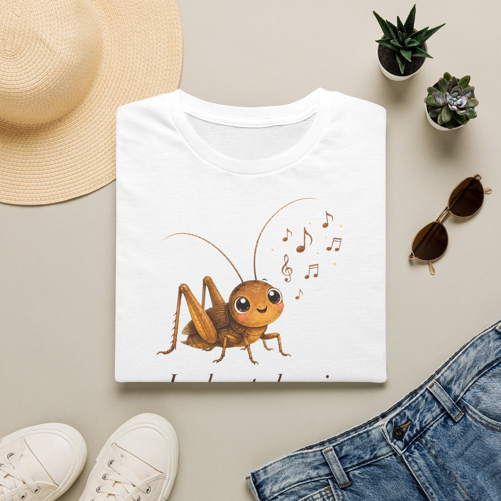 T-shirt illustré avec grillon — « Je chante le soir » — Adorable grillon chanteur
