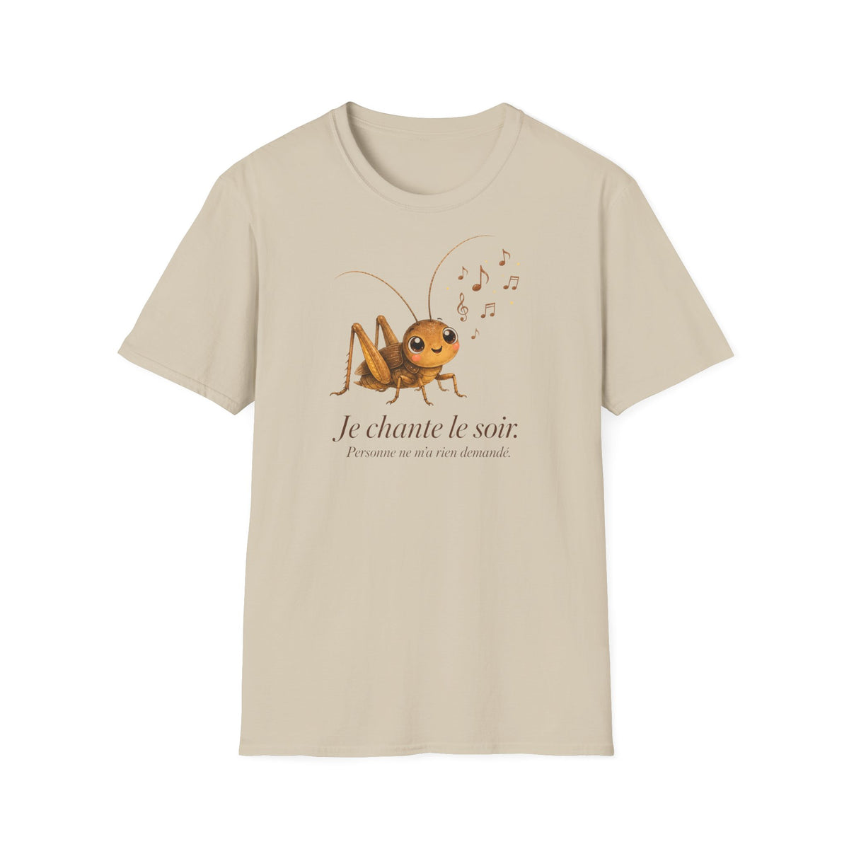 T-shirt illustré avec grillon — « Je chante le soir » — Adorable grillon chanteur