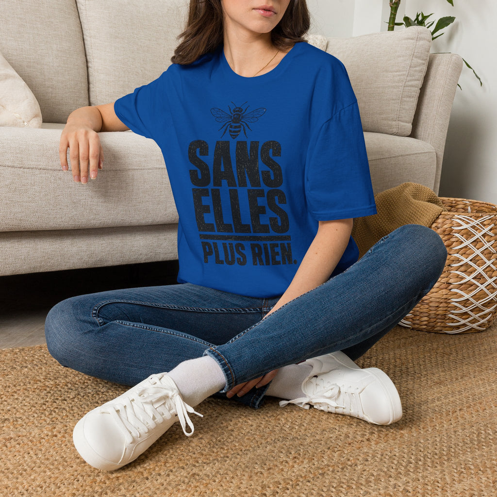 T-shirt — « Sans elles, plus rien » — Illustration graphique d’abeilles