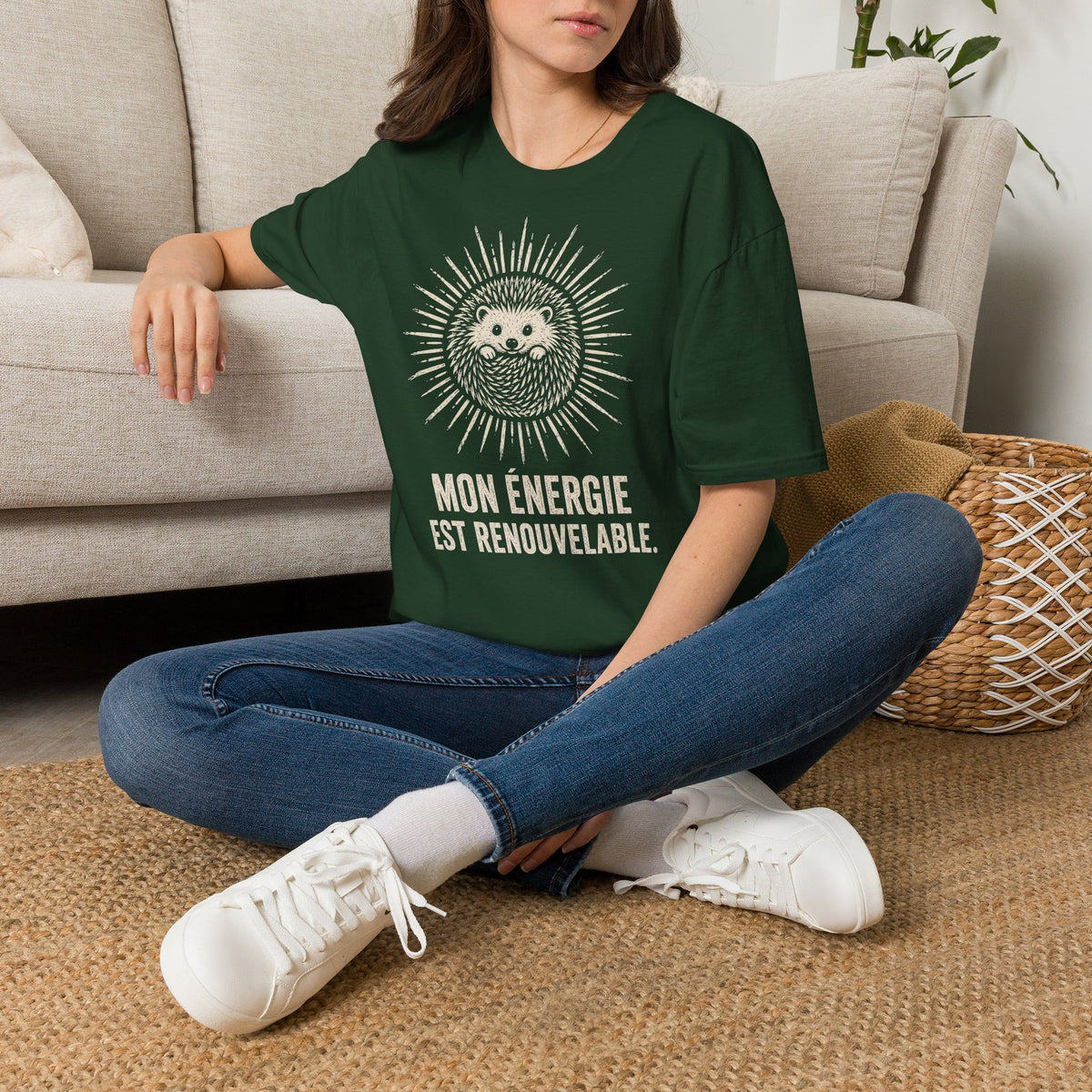 T-shirt Hérisson et énergie renouvelable — « Mon énergie est renouvelable » — T-shirt graphique écoresponsable
