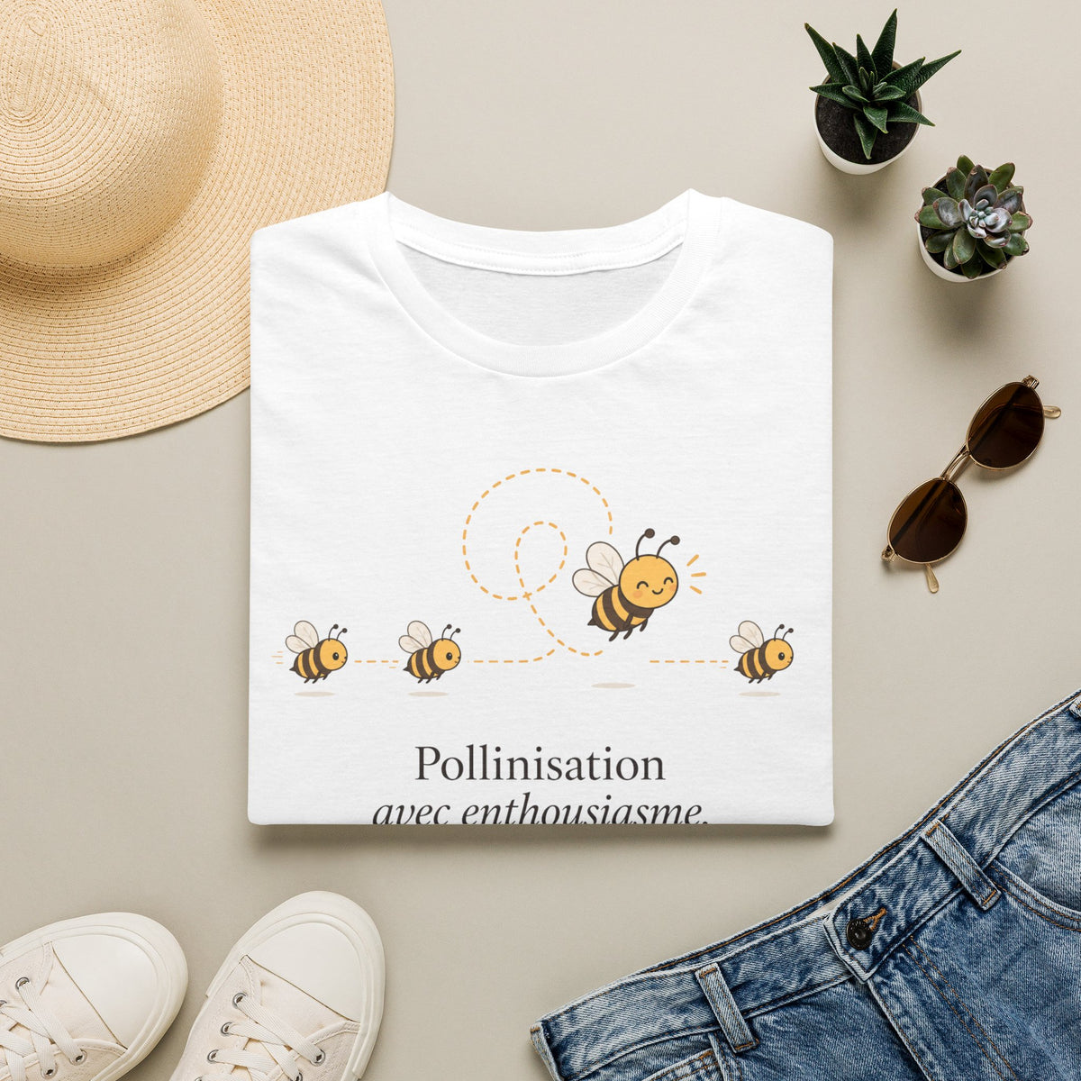 T-shirt Abeille et pollinisation — « Pollinisation avec enthousiasme » — Adorable illustration d’abeille