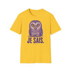 T-shirt graphique avec hibou — Hibou violet avec inscription « Je sais. »