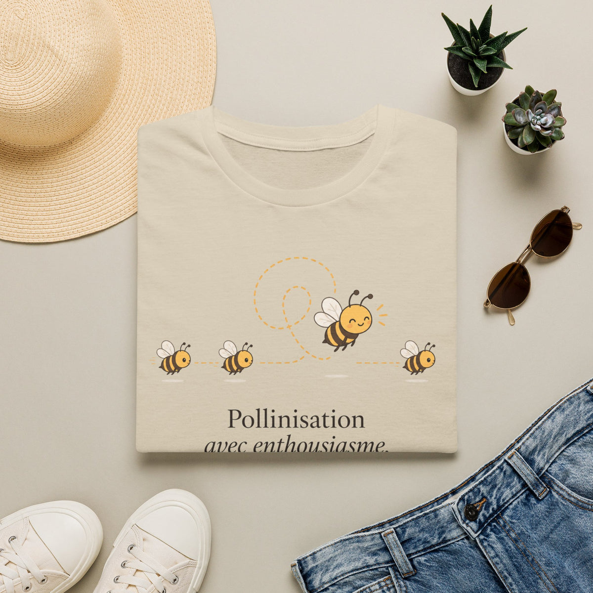 T-shirt Abeille et pollinisation — « Pollinisation avec enthousiasme » — Adorable illustration d’abeille