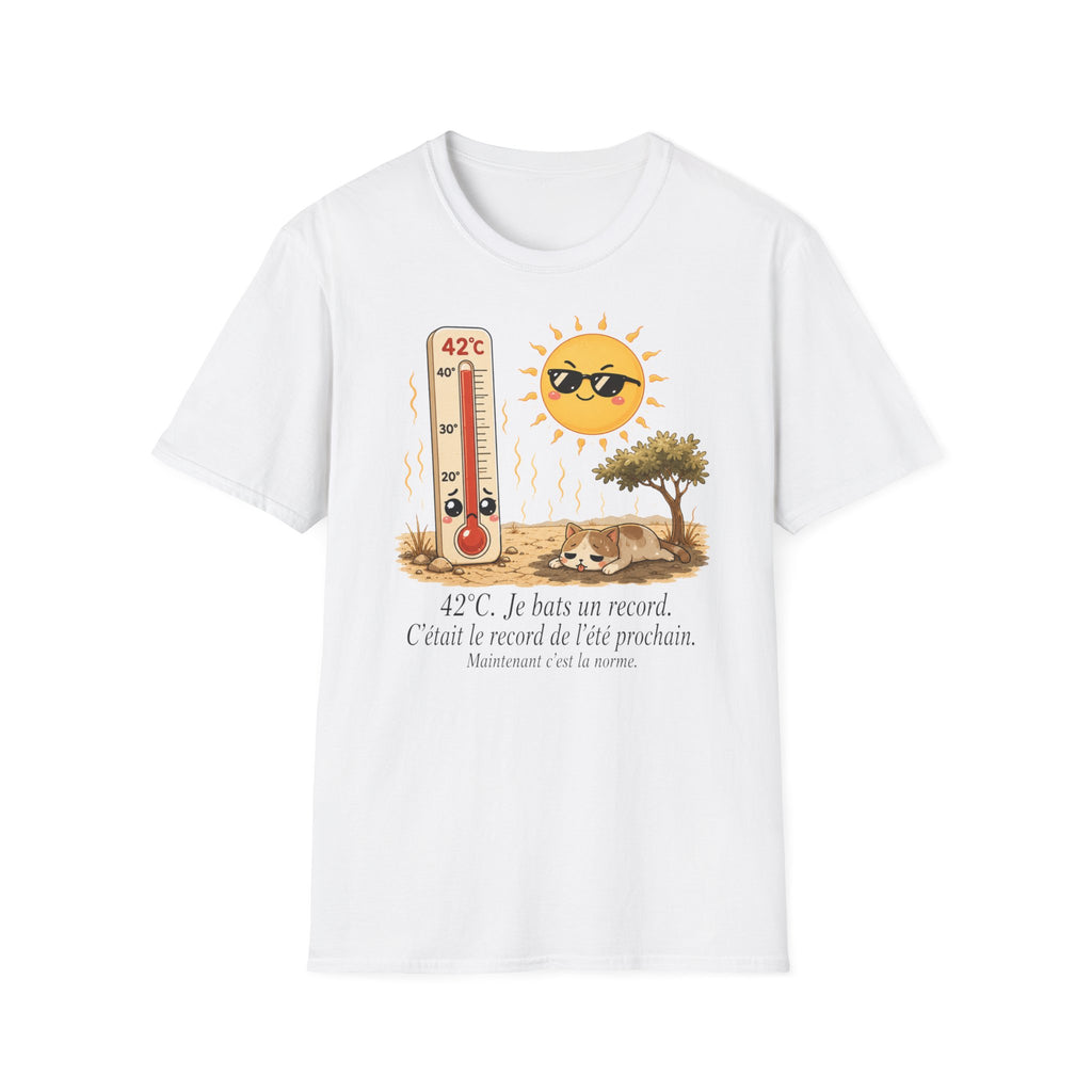 T-shirt graphique « Canicule » — Design thermomètre ensoleillé affichant 42 °C