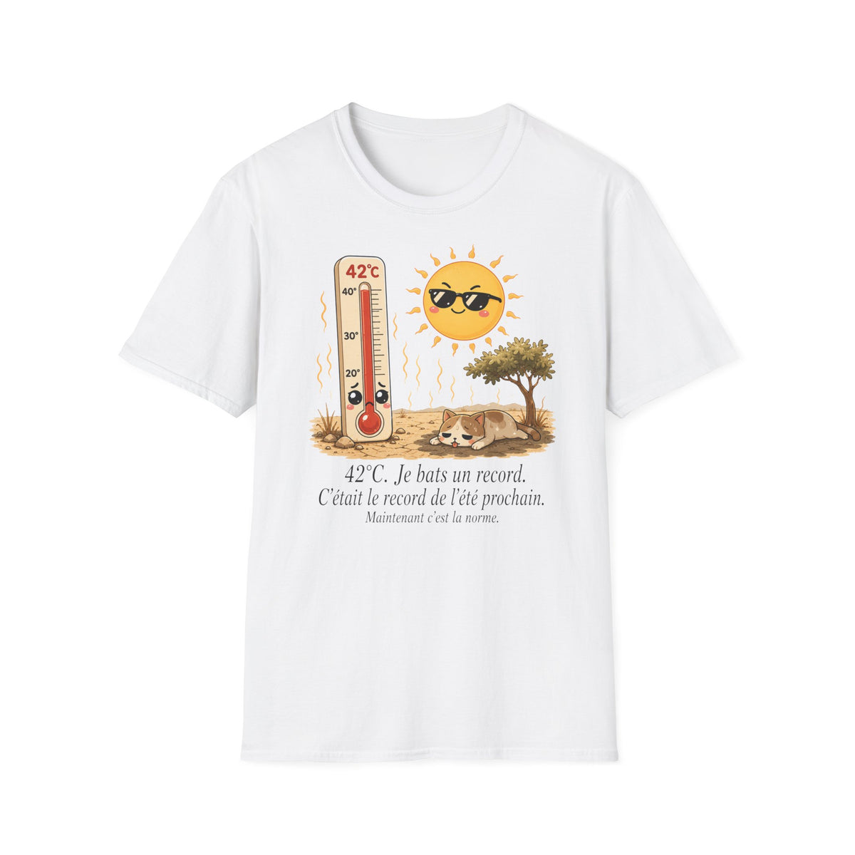 T-shirt graphique « Canicule » — Design thermomètre ensoleillé affichant 42 °C