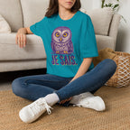 T-shirt graphique avec hibou — Hibou violet avec inscription « Je sais. »