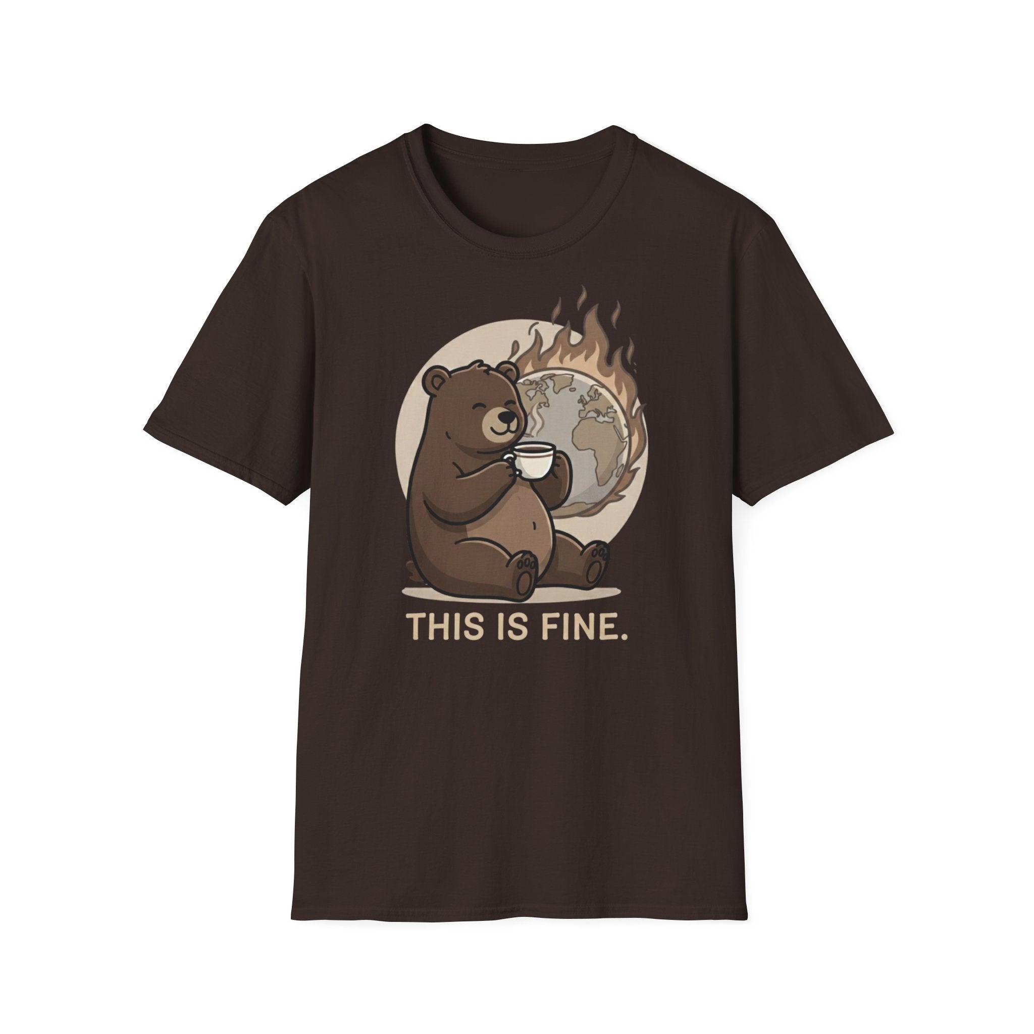This Is Fine Bear T-Shirt — Funny Cozy Cartoon Tee