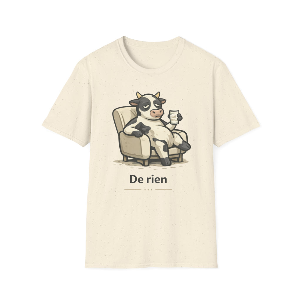 Cow Lounge T-Shirt — Cute Relaxing Cow Illustration with “De rien” Text