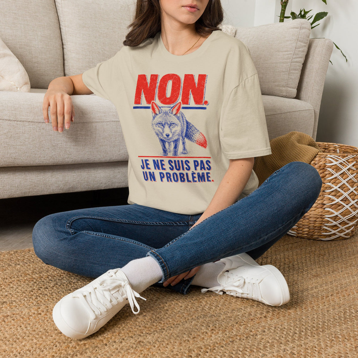 T-shirt — « NON » — Illustration graphique de renard (« Je ne suis pas un problème »)