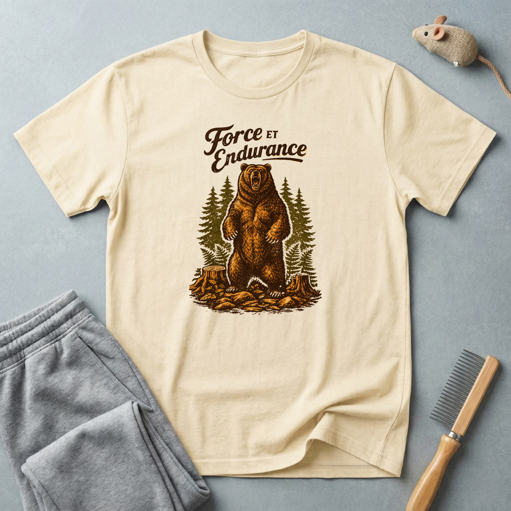 T-shirt Ours «Force et Endurance» — T-shirt graphique camping forêt style vintage 🐻🌲