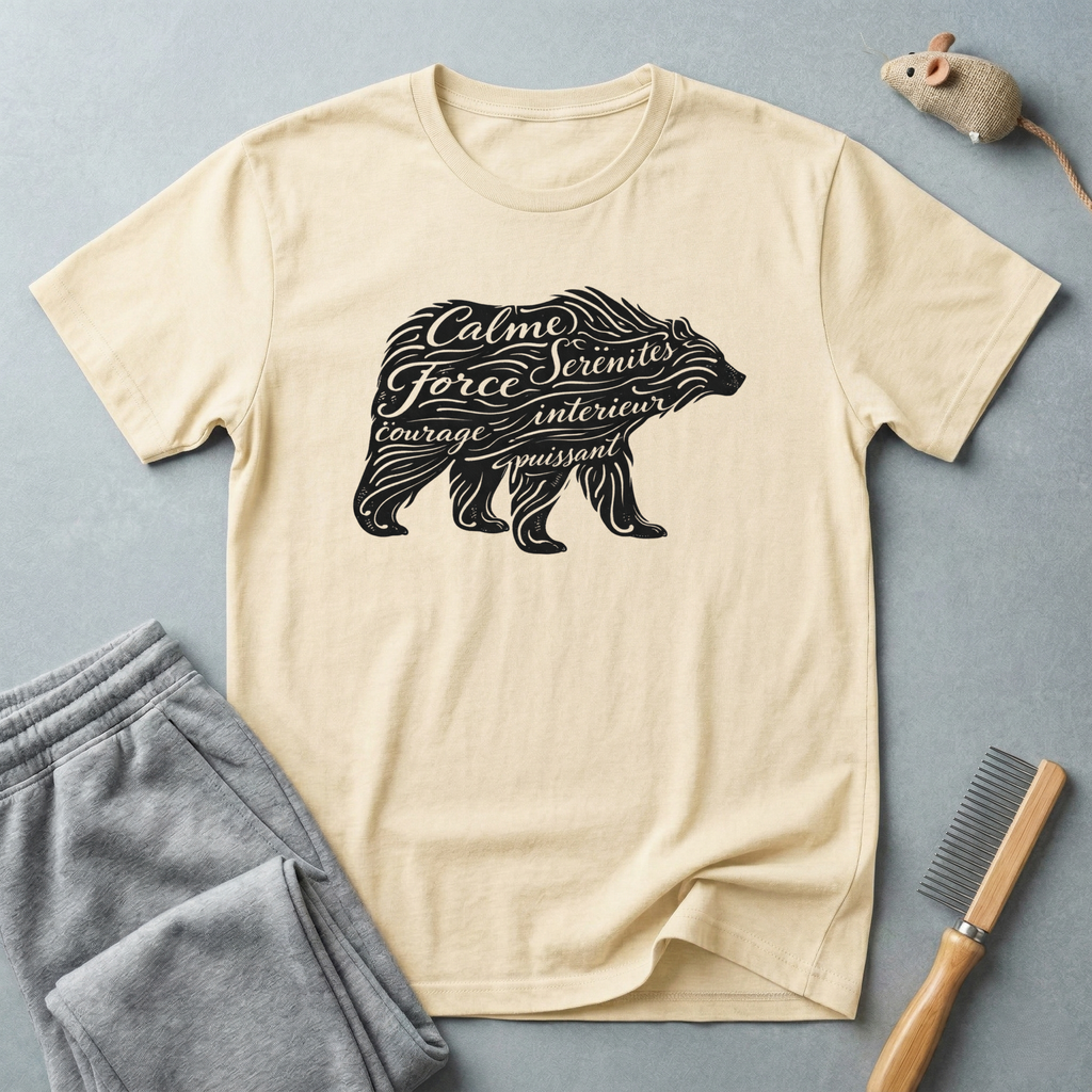 T-shirt typographie Ours — T-shirt graphique nature Ours Calligraphie