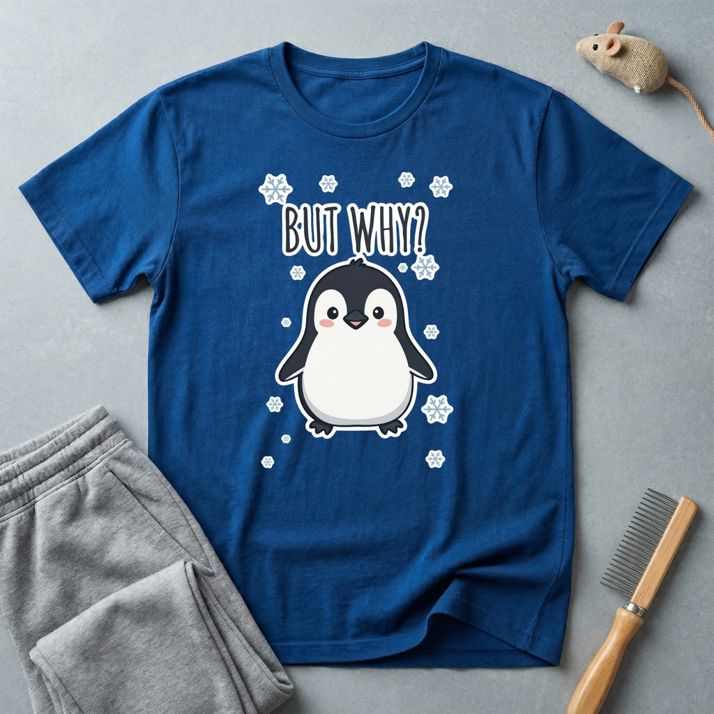 T-shirt pingouin «But Why?» — T-shirt graphique d’hiver mignon