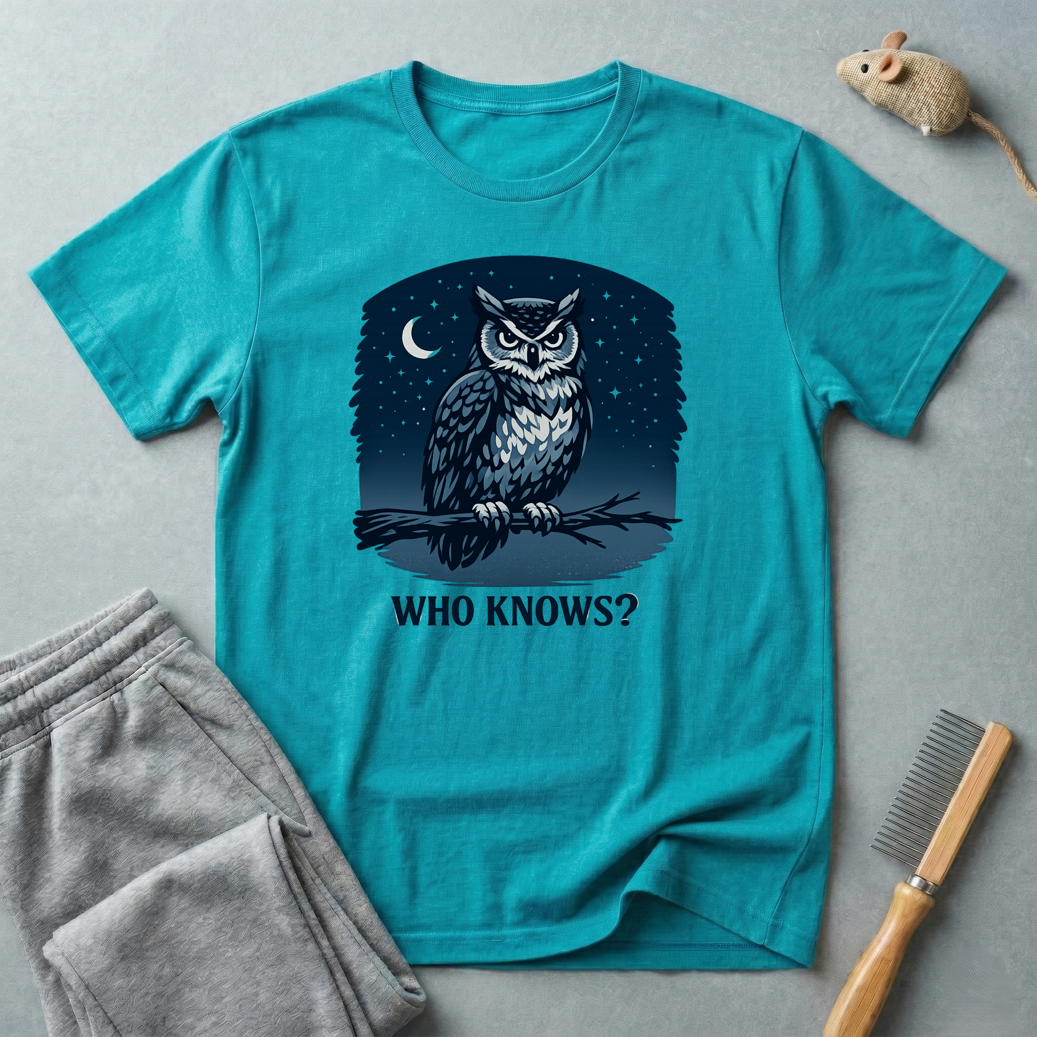 Owl Night Tee — 'Who Knows?' Graphic T-Shirt
