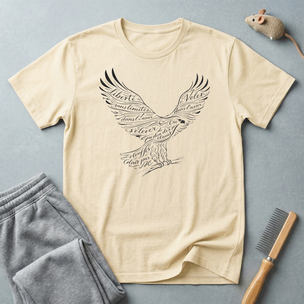 T-shirt Aigle — Aigle patriotique en vol avec design typographique manuscrit