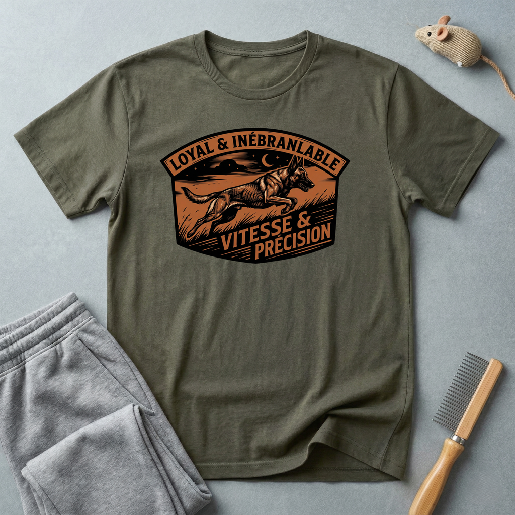 T-shirt écusson Berger allemand — «Loyal & Inébranlable / Vitesse & Précision» Blason vintage