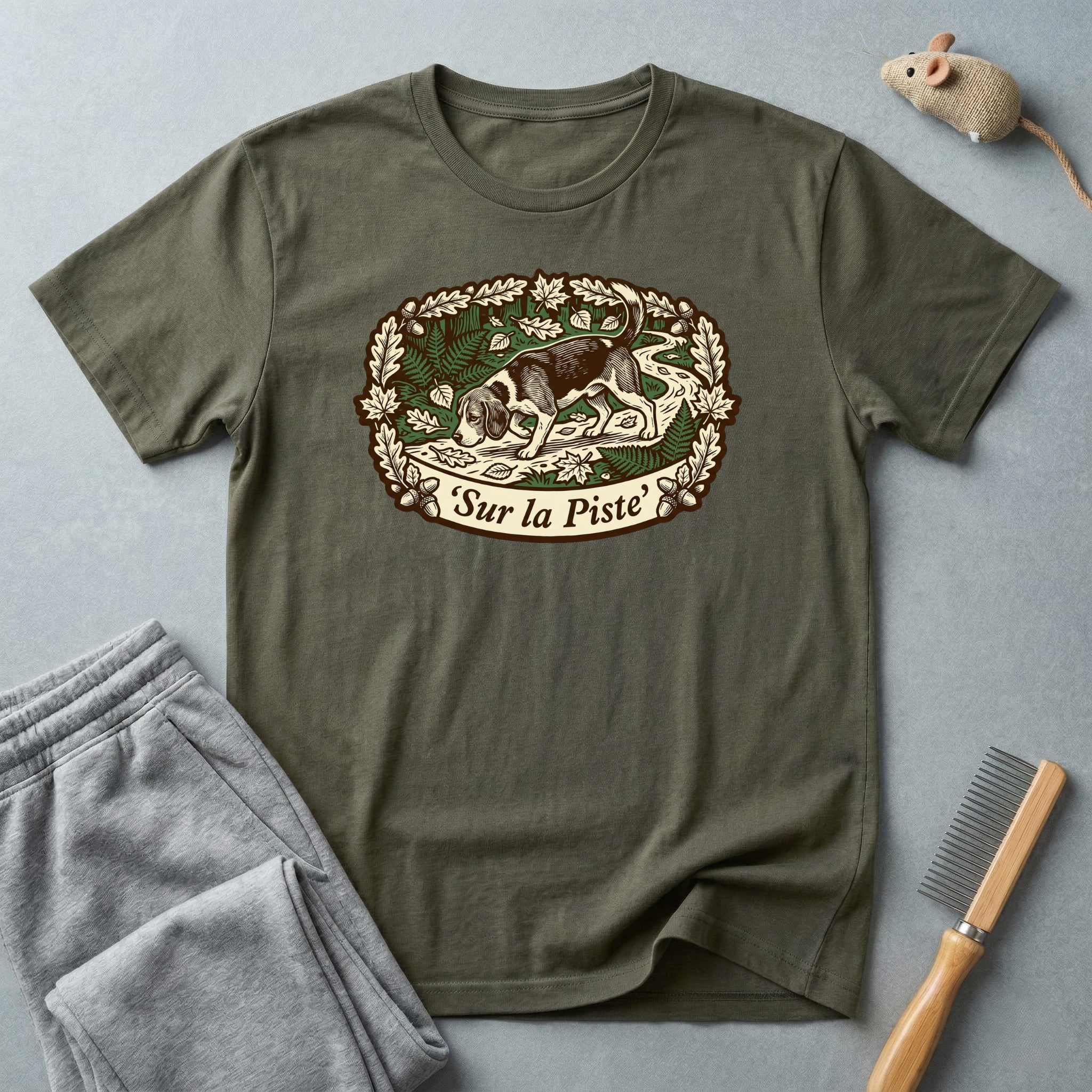 T-shirt — Graphique vintage nature lapin «Sur la piste»