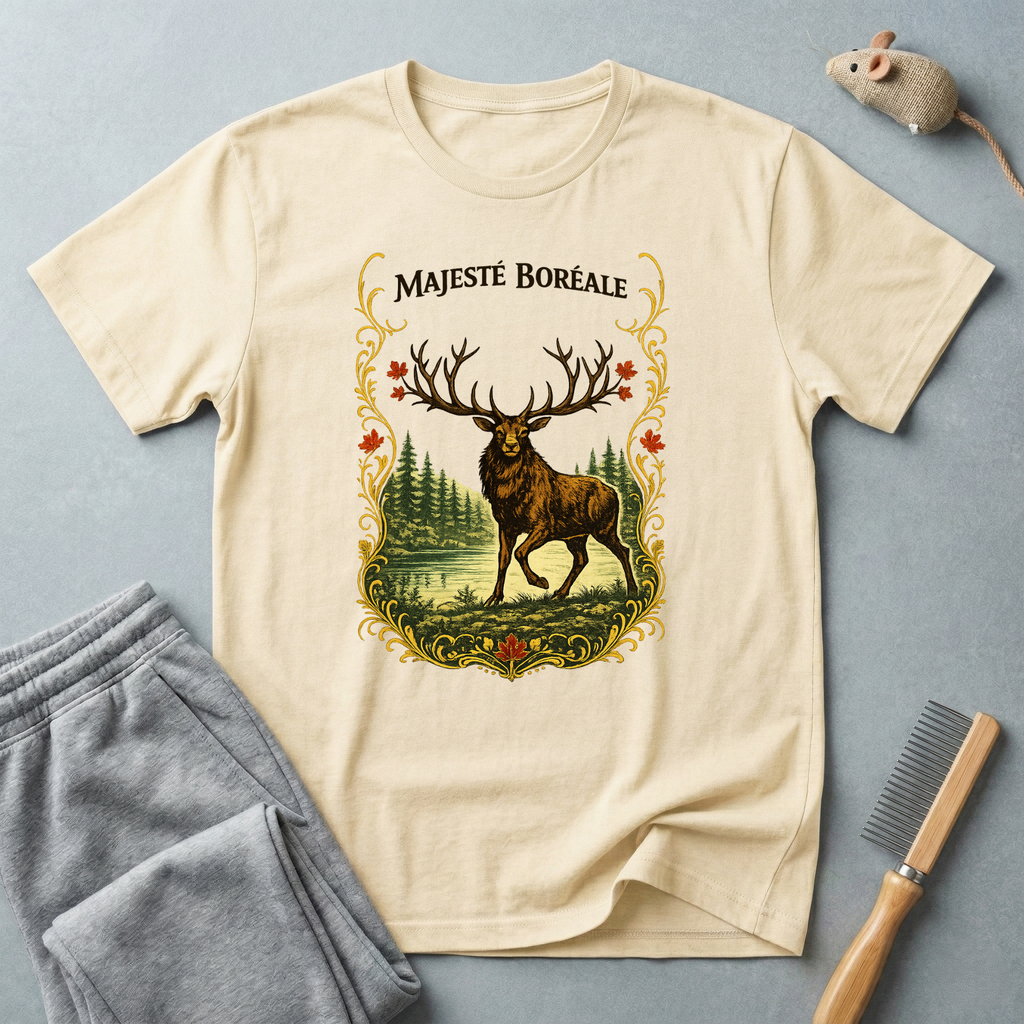 T-shirt Cerf «Majesté Boréale» — T-shirt graphique élan style forêt vintage 🦌🌲