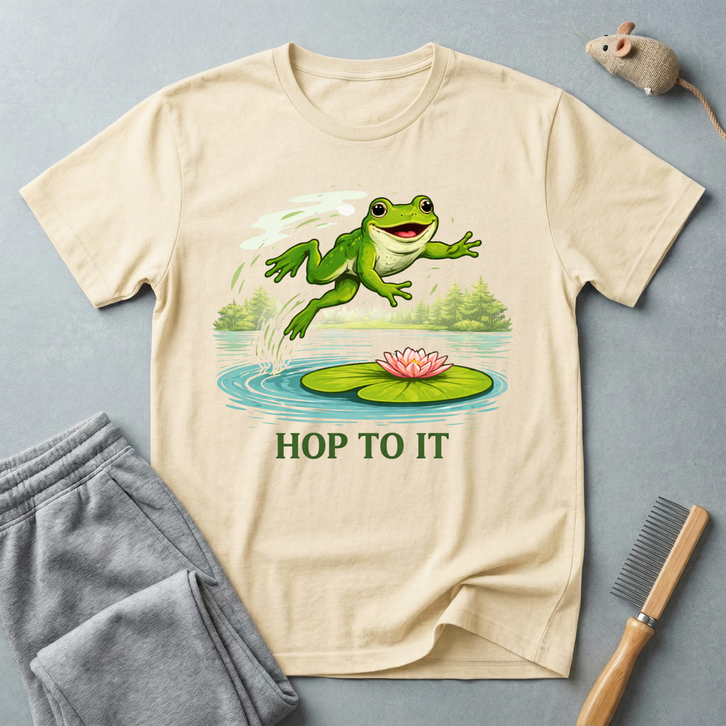 "Hop To It" Frog T-Shirt — Playful Graphic T-Shirt with Lily Pad